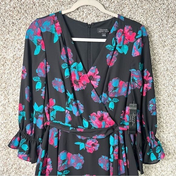 Tahari Dress Women’s 6 Floral Print Faux Wrap Tie Waist V-Neck NWT - Picture 2 of 7